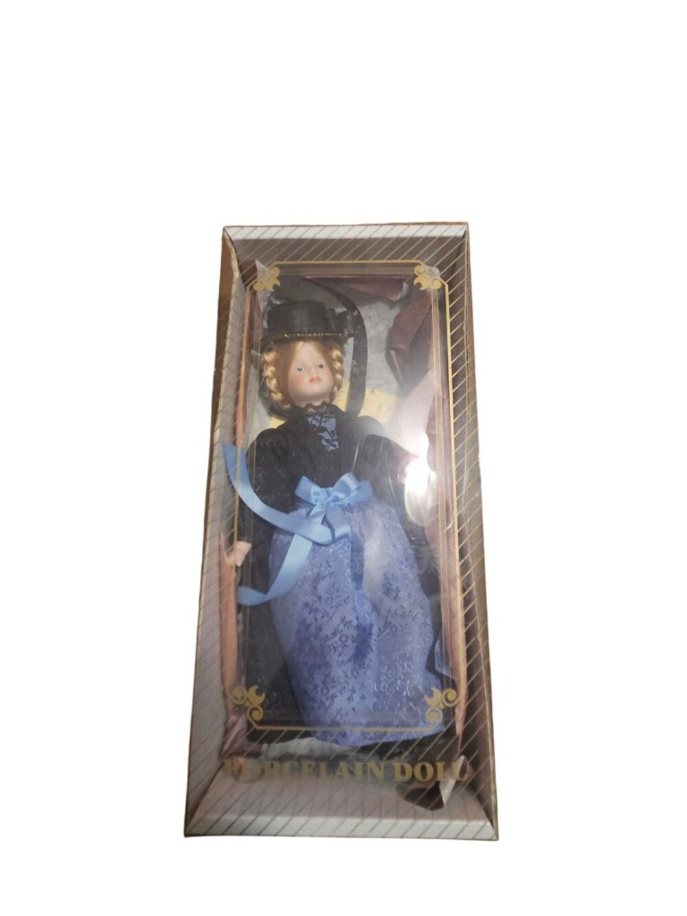 Handmade Porcelain Doll In Victorian-Style Outfit With Hat & Bow Boxed Collectib